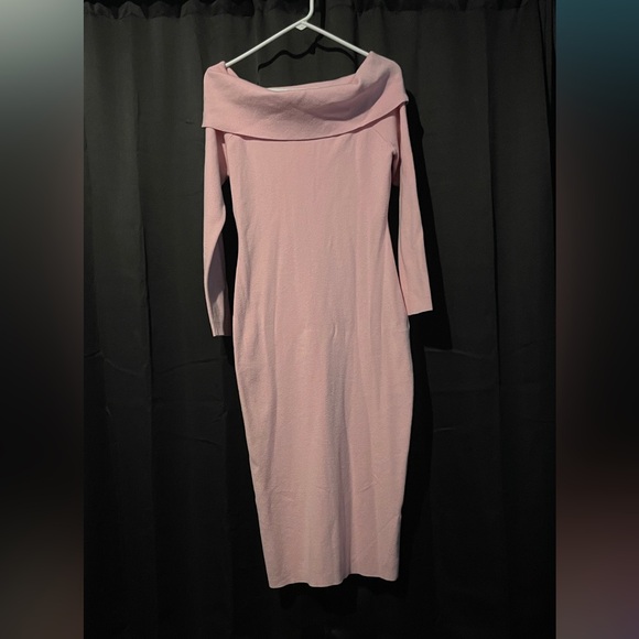 Pink Off-Shoulder Long Sleeve Bodycon Dress - Picture 3 of 3
